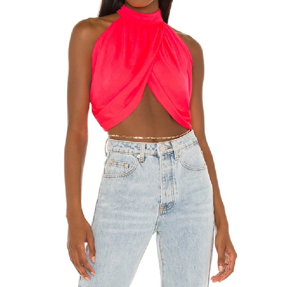 superdown Hot Pink Halter Crop Top